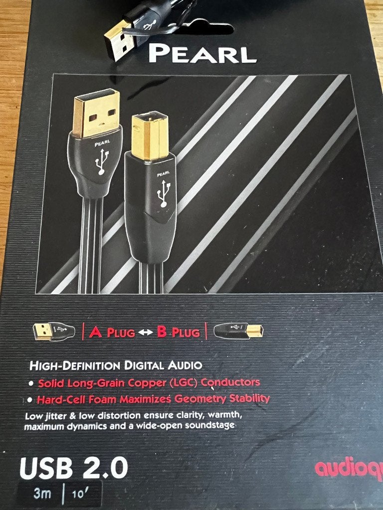 AudioQuest Pearl USB 2.0 Audiokabel (A to B) - 3m, Audio, Tv en Foto, Audiokabels en Televisiekabels, Ophalen of Verzenden, Zo goed als nieuw