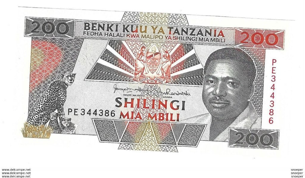 tanzania 200 shillingi 1993 sig 11 25 unc, Postzegels en Munten, Bankbiljetten | Afrika, Verzenden, Tanzania, Los biljet