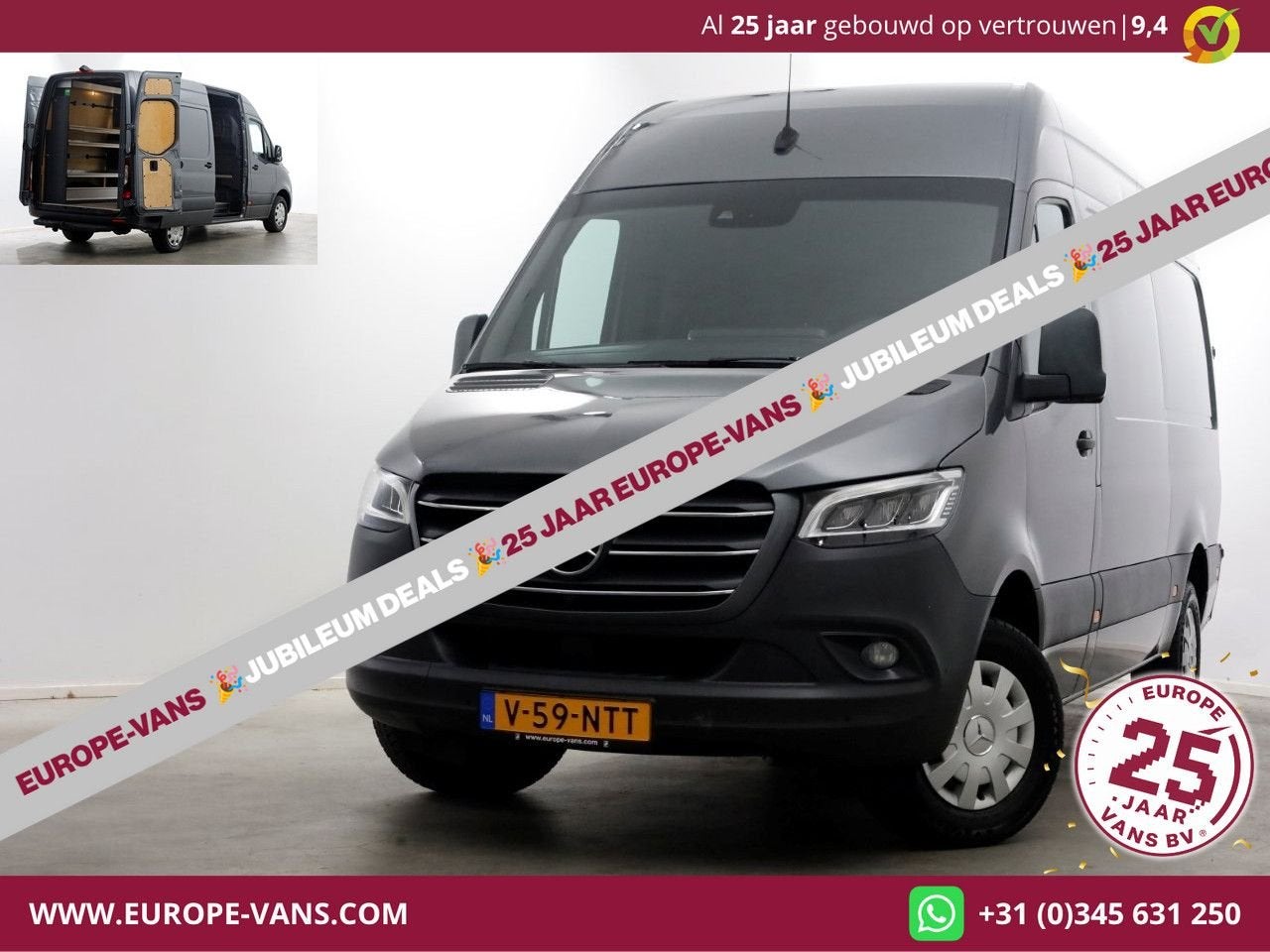 Mercedes-Benz Sprinter 319 CDI 3.0 V6 190pk E6 L2H2 7G Autom, Autos, Camionnettes & Utilitaires, Argent ou Gris, Achat, Entreprise