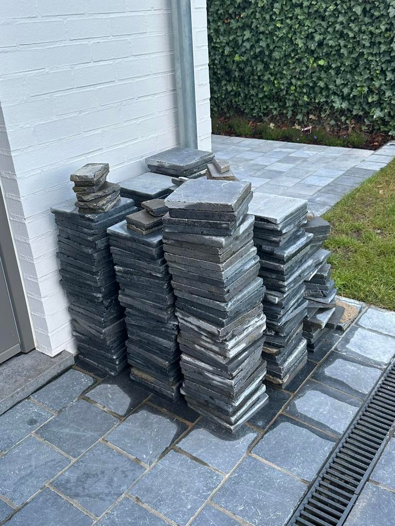 Blauw steen 20x20 tegels, Jardin & Terrasse, Pavé & Dalles, Utilisé, Autres types, Pierre naturelle, 5 à 10 m², Enlèvement