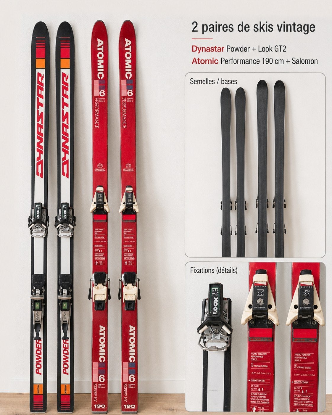 A vendre – 2 paires de skis avec bâtons – bon état, Enlèvement, Ski, Skis