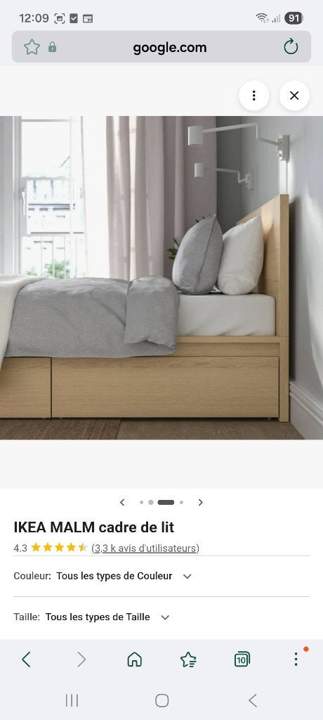 Lit adulte MALM couleur chêne, Maison & Meubles, Chambre à coucher | Lits, Enlèvement, Utilisé, 200 cm, Deux personnes