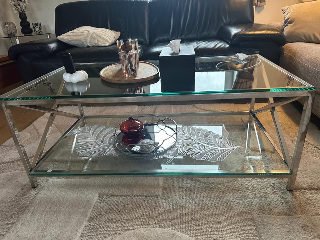 Table basse AUDET Verre de sécurité Argenté, Maison & Meubles, 100 à 150 cm, Moins de 50 cm, Verre, Enlèvement