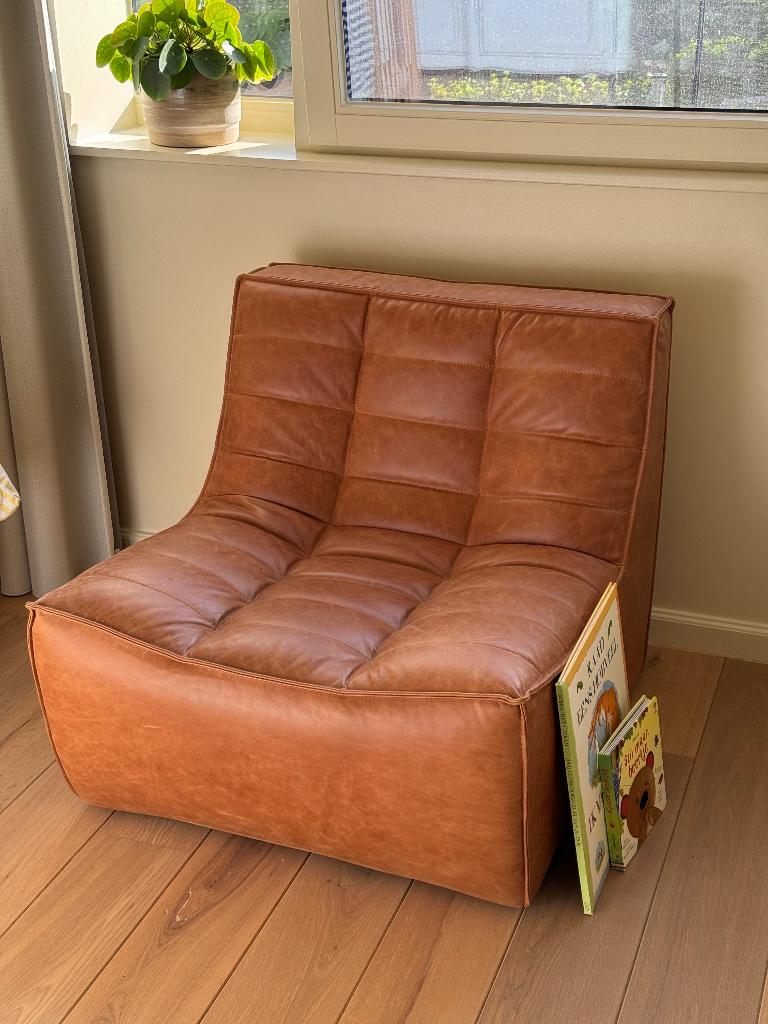 Ethnicraft N701 Modulaire Sofa - Leder, Huis en Inrichting, Ophalen, Eenpersoons, Zo goed als nieuw, Rechte bank