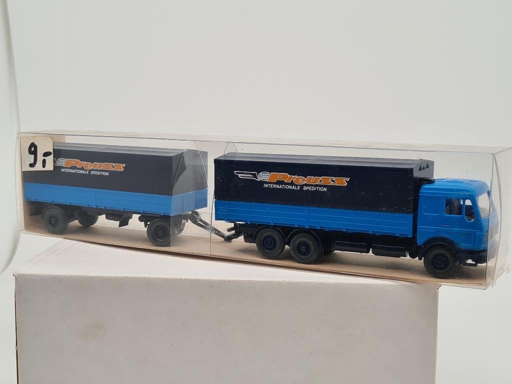 Huif combi Spedition Preuss Mercedes 2238 - Wiking 1/87, Verzenden, Zo goed als nieuw, Bus of Vrachtwagen, Wiking
