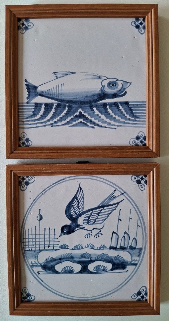 2 Vintage Delfts blauwe tegels, Ophalen of Verzenden
