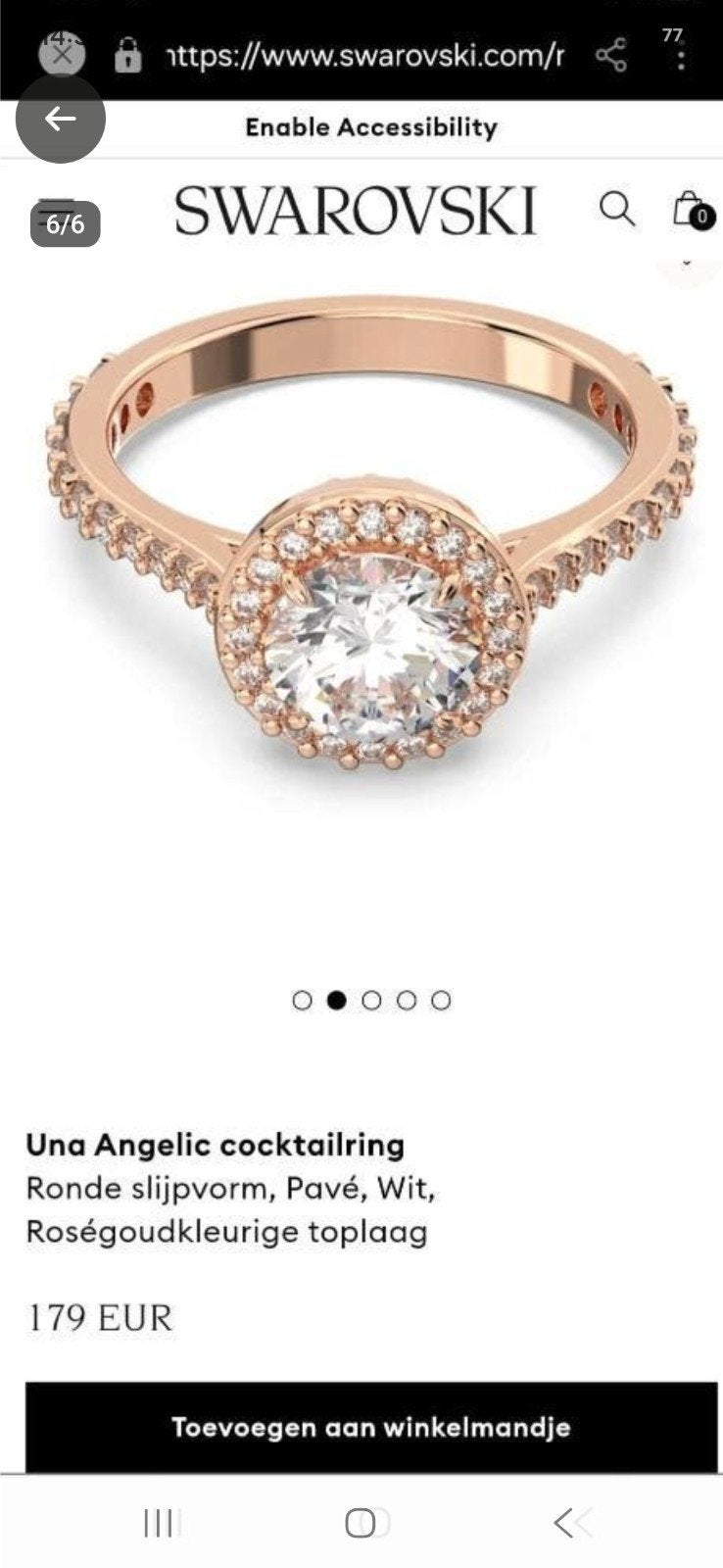Pandora  ring met swarovski steen mt 46, Ophalen