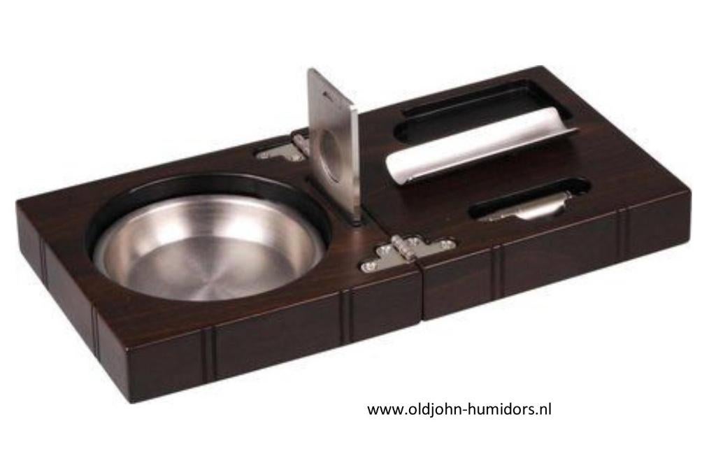 ANGELO SIGARENASBAK SET WALNOOT ASBAK, KNIPPER, BOOR   sab25, Verzamelen, Rookartikelen, Aanstekers en Luciferdoosjes, Nieuw, Asbak