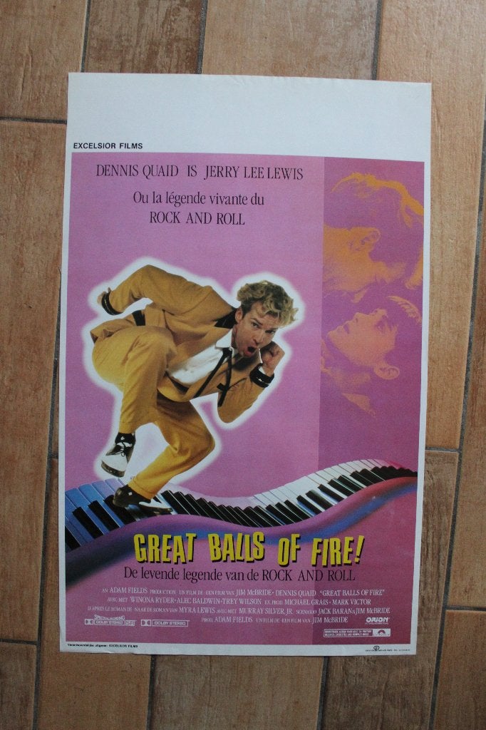 filmaffiche Great Balls Of Fire 1989 filmposter, Rechthoekig Staand, Ophalen of Verzenden, Zo goed als nieuw, A1 t/m A3