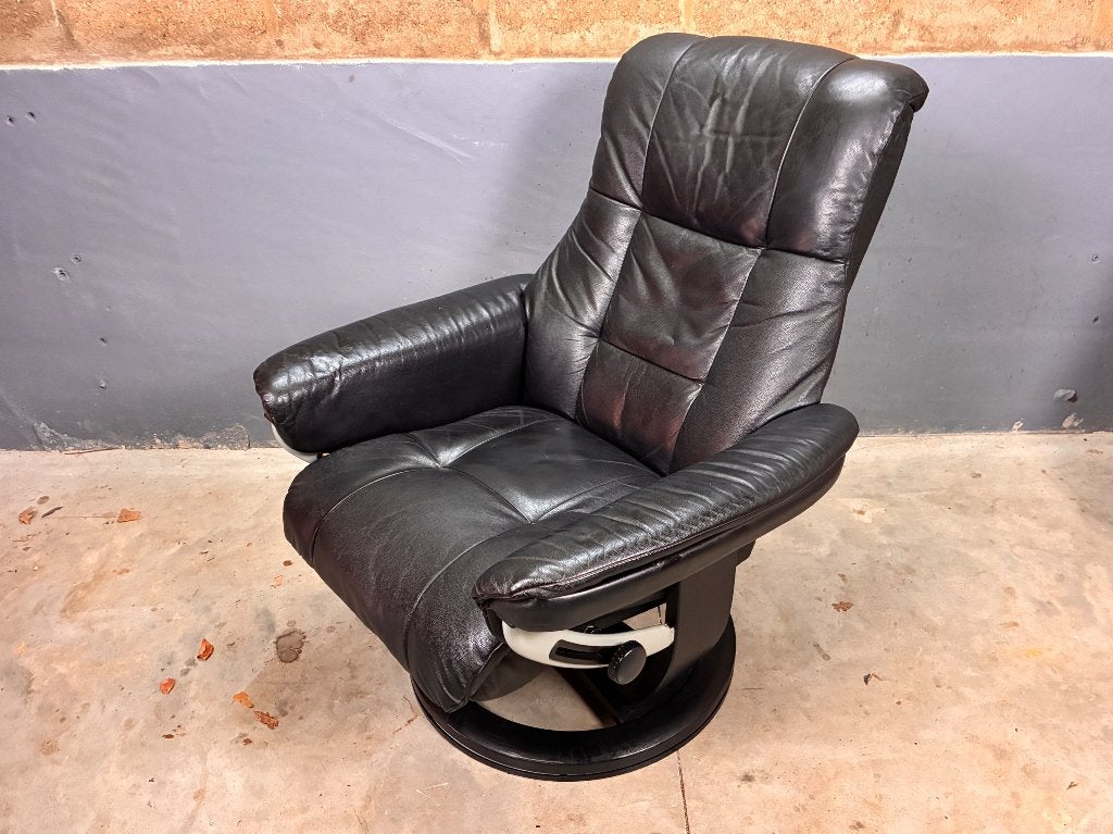 Leder zwart relax fauteuil stijl Ekornes Stressless, Maison & Meubles, Fauteuils, Enlèvement