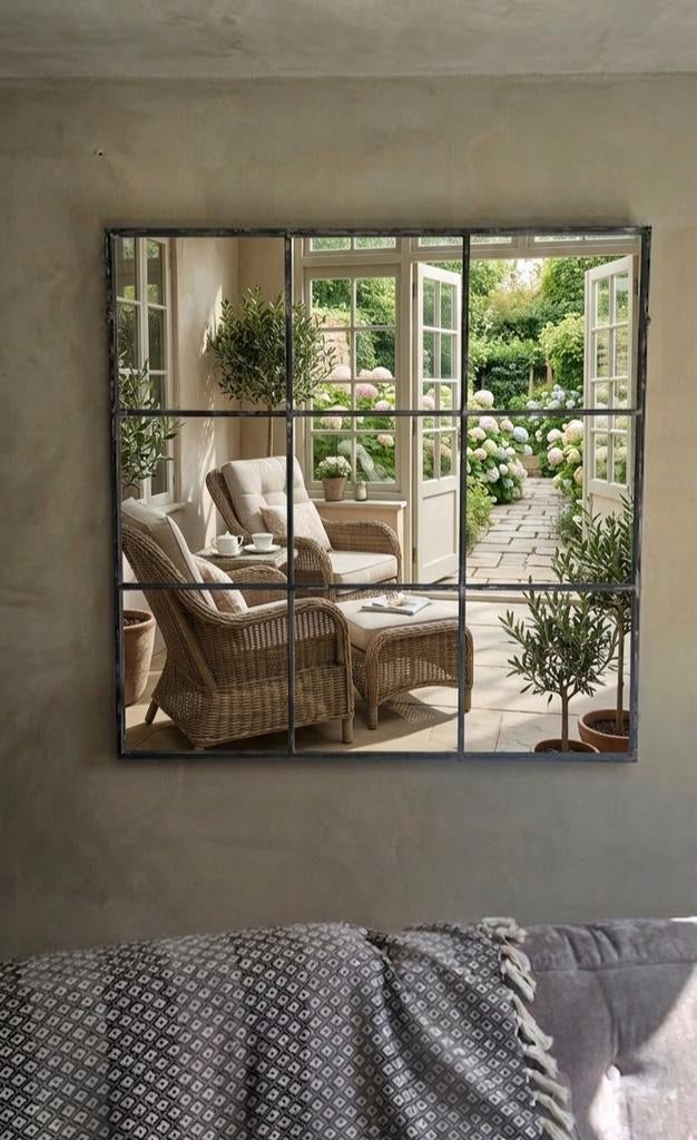 Prachtige 'Window Pane' Spiegel – Industrieel IJzer 118x118, Enlèvement