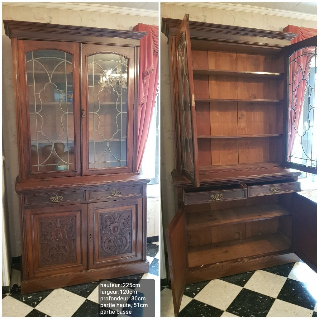 Kast, 2 glazen deuren, 2 lage deuren, 2 laden, Antiek en Kunst, Ophalen