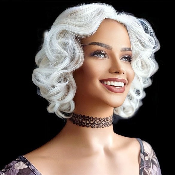 Pruik kort wit krullend haar met mooi vol volume, Handtassen en Accessoires, Uiterlijk | Haarverzorging, Verzenden, Nieuw