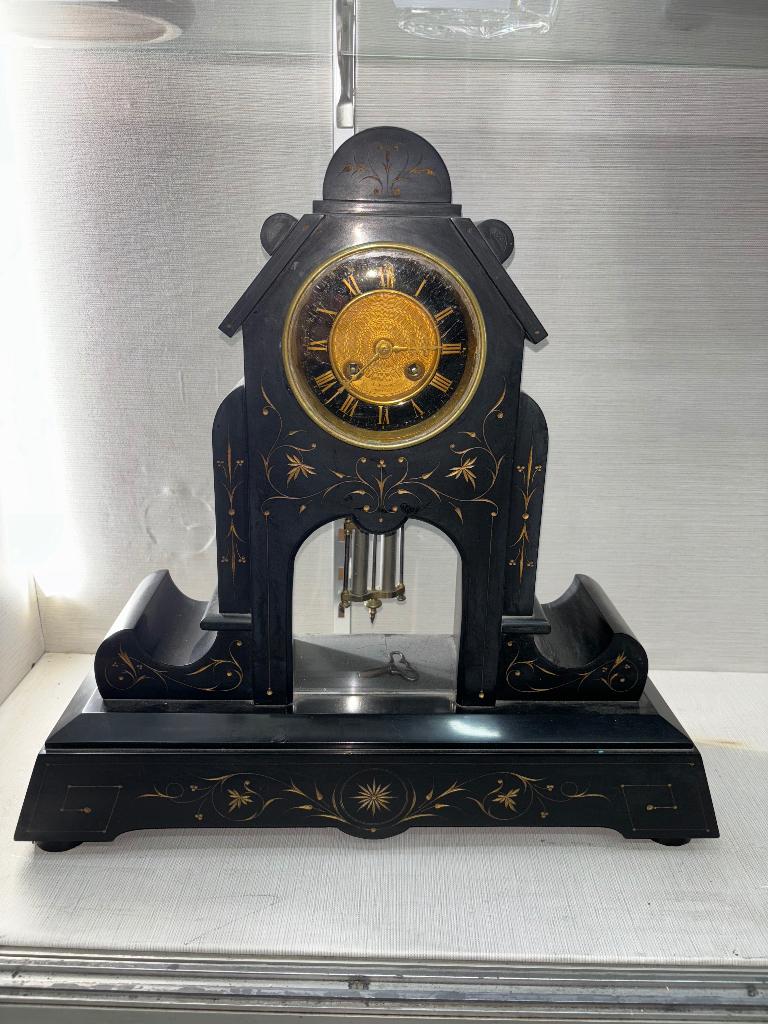 Horloge de cheminée marbre noir ancienne, Enlèvement ou Envoi
