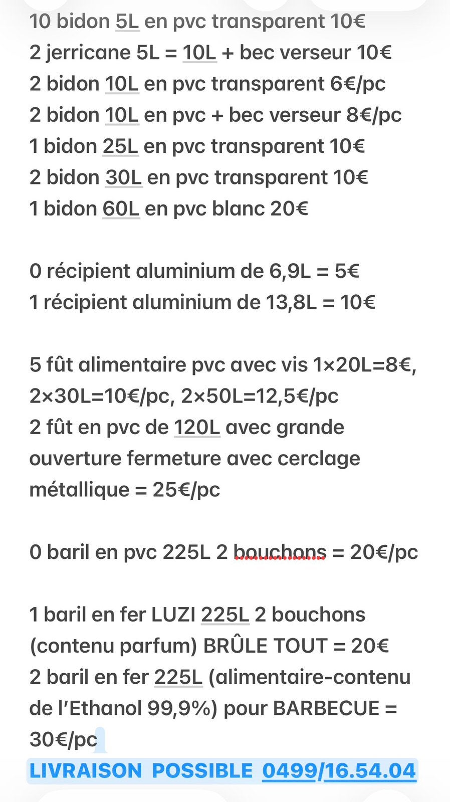 Jerrican avec bec 2x5L, Baril 225L + Bidon 5L-10L + bec, Enlèvement ou Envoi