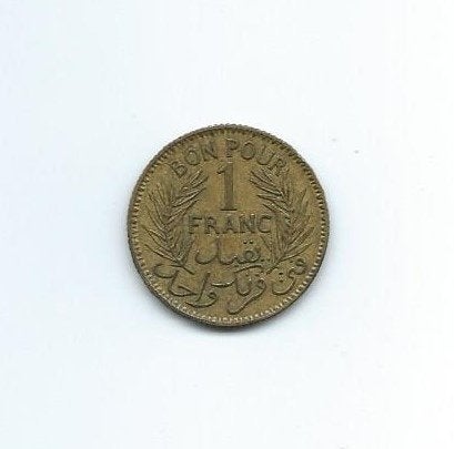 Tunesië, 1 Franc AH1364(1945)., Timbres & Monnaies, Enlèvement ou Envoi, Autres pays, Monnaie en vrac