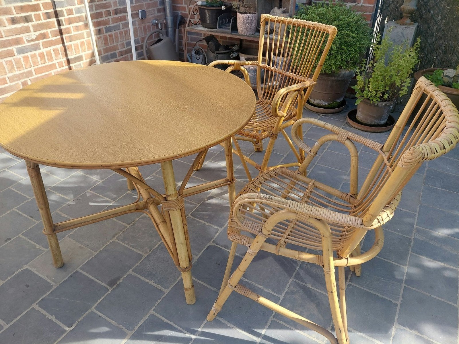 Vintage rotan tafel en stoelen, Antiek en Kunst, Ophalen