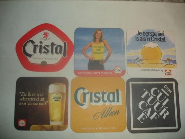 6 bierviltjes van Cristal Alken, verschillend, voor € 0,50, Verzamelen, Ophalen of Verzenden, Zo goed als nieuw, Viltje(s), Overige merken