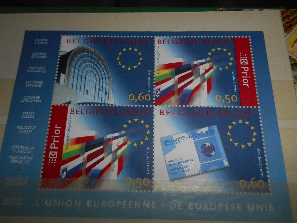 Feuillet de 4 timbre Belge Prior  " l' union Européenne", Enlèvement ou Envoi