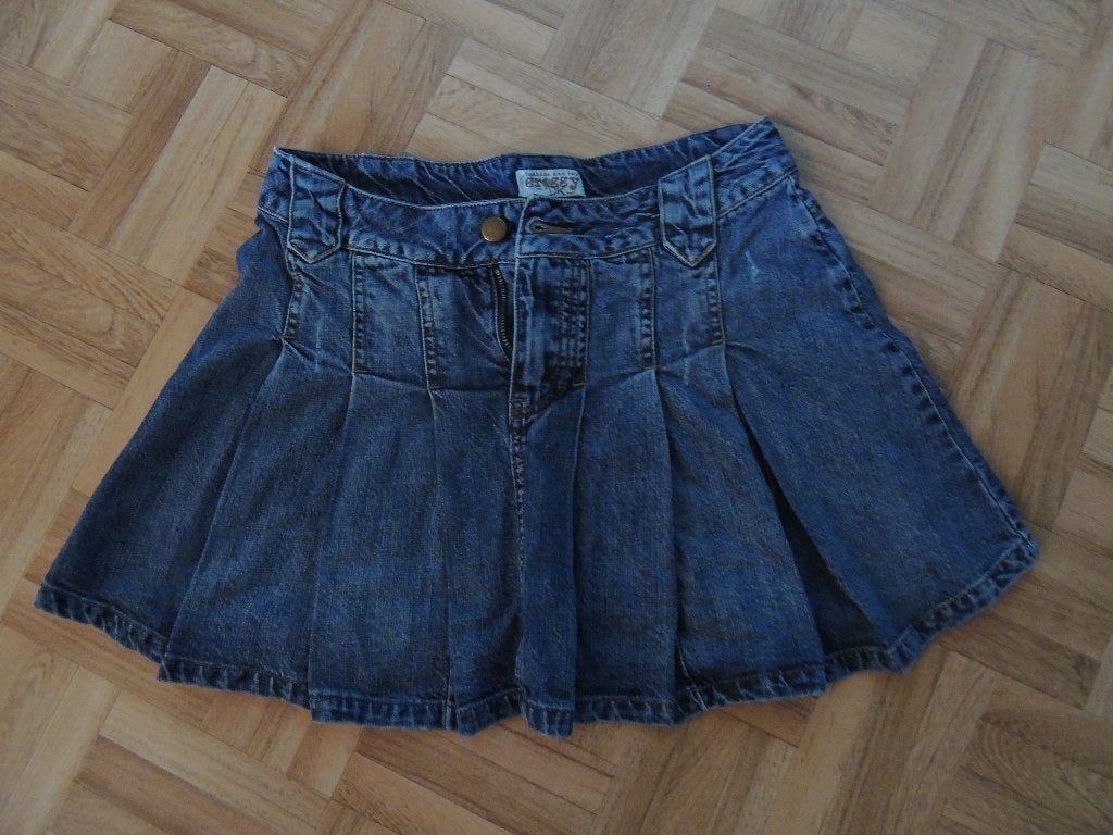 jupe en jean plissée bleue (164), Robe ou Jupe, Enlèvement ou Envoi, Groggy, Comme neuf