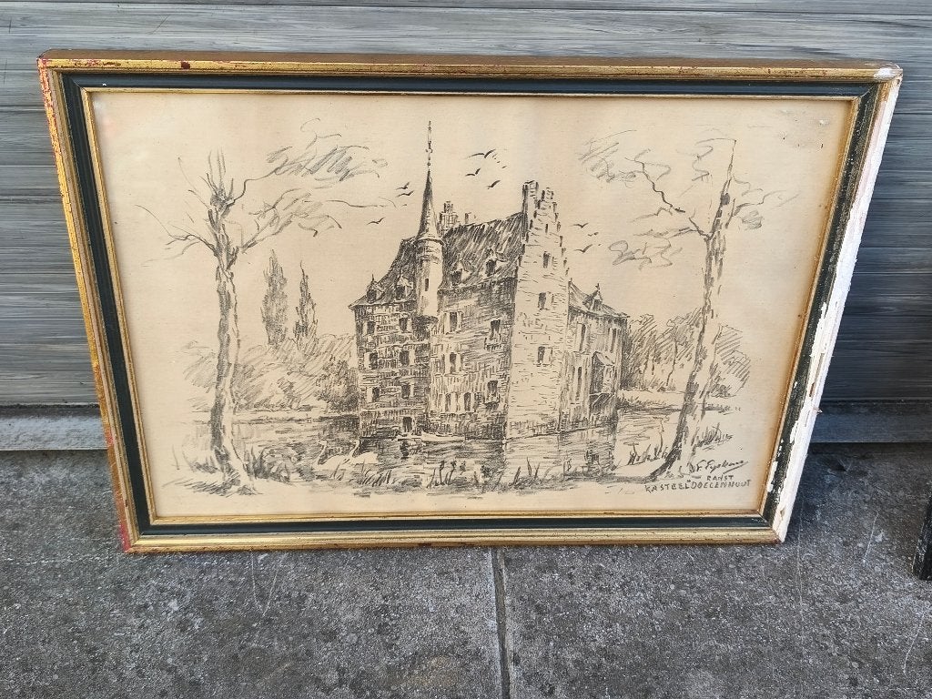 Dessin signe Félix eyskens, Antiek en Kunst, Kunst | Tekeningen en Fotografie, Ophalen of Verzenden