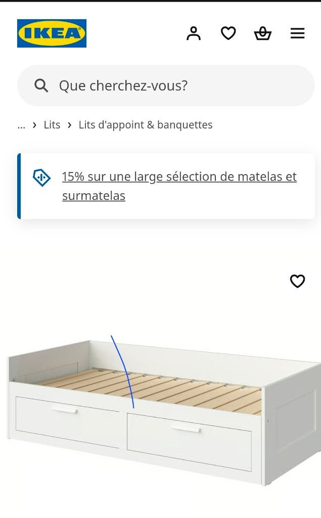 Banquette-lit Ikea Brimnes, Voir le site Ikea, Utilisé, 200 cm, Blanc