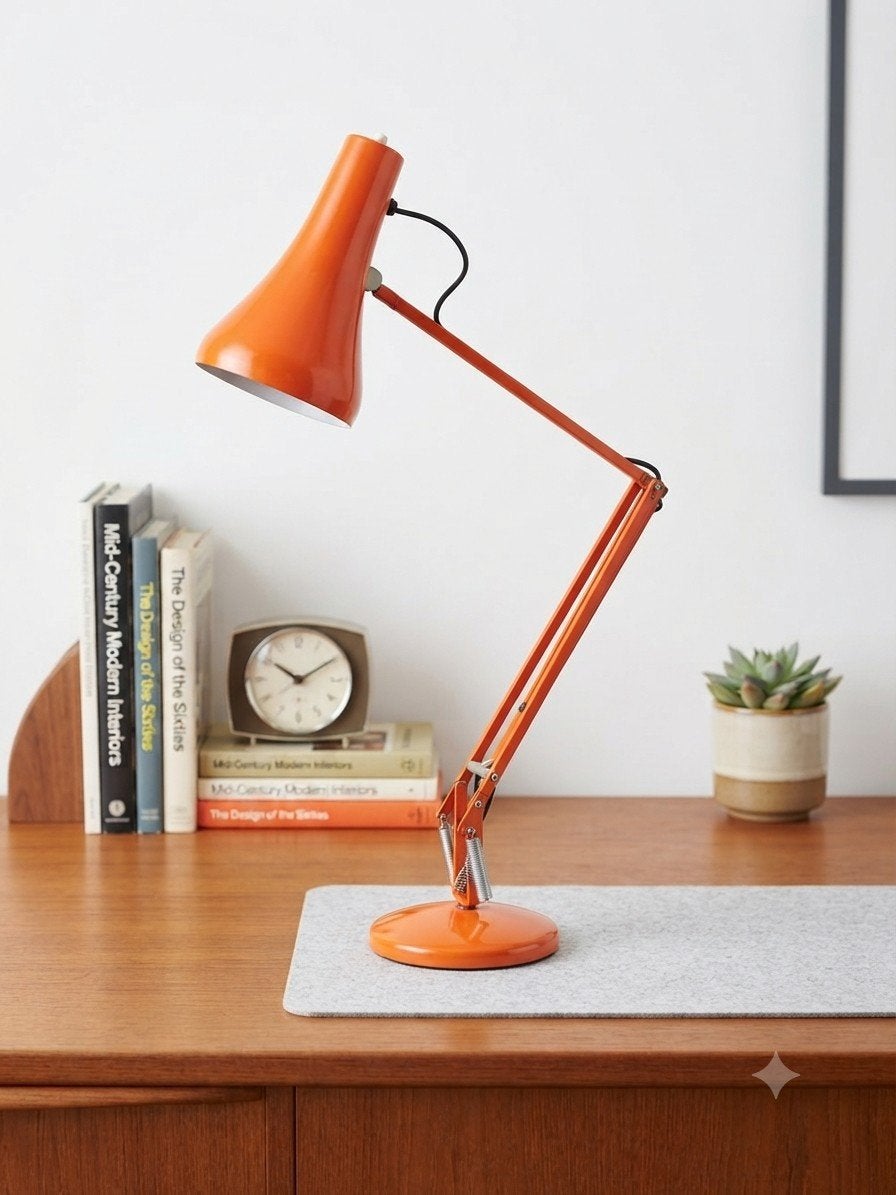 Stijlvolle vintage oranje bureaulamp / architectenlamp (Jare, Huis en Inrichting, Ophalen, Bureaulamp, Oranje, E27 (groot)