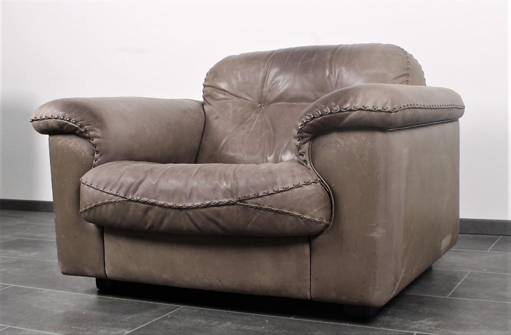 De Sede DS101 fauteuil in grijs leer (2 stuks beschikbaar), 75 à 100 cm, Enlèvement ou Envoi, Mid Century Modern, vintage, Utilisé