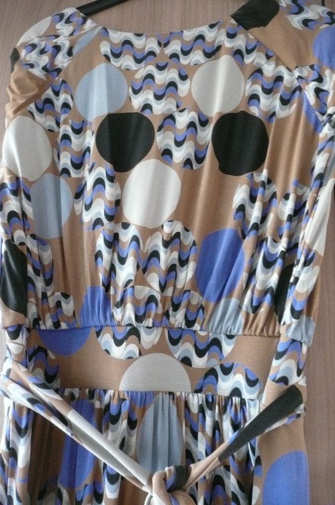 Blauw bruin geprint kleed Mer du Nord (K689), Taille 42/44 (L), Enlèvement ou Envoi, Comme neuf, Bleu