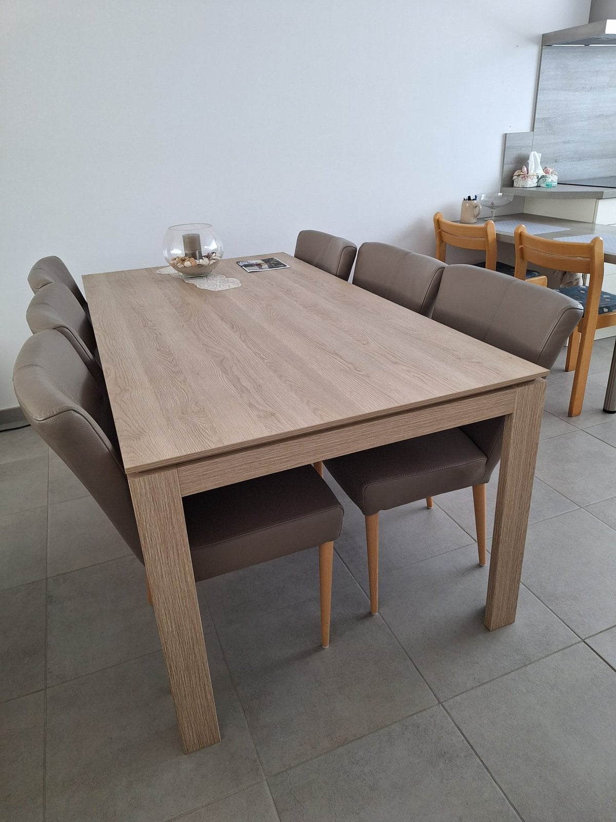 Eettafel + 6 lederen stoelen, Ophalen, Zo goed als nieuw