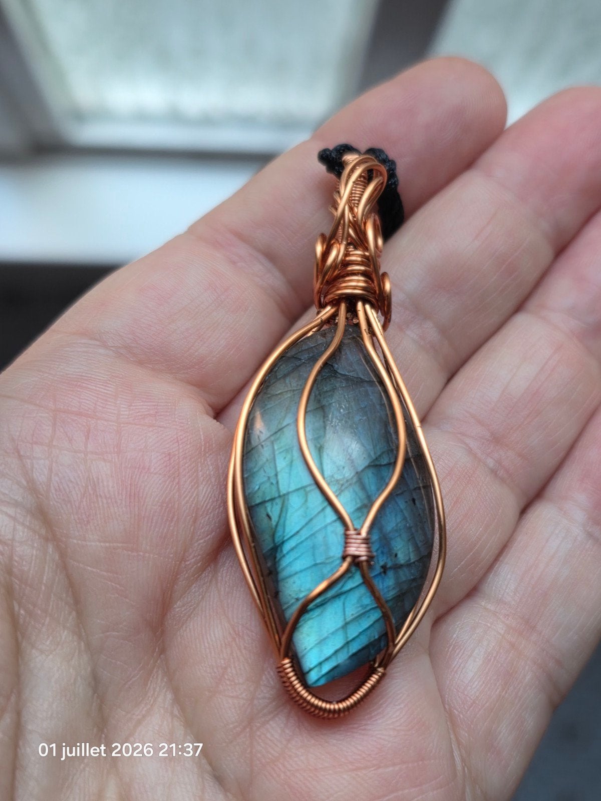 Pendentif en cuivre avec belle labradorite, Enlèvement, Neuf, Bleu, Avec pierre précieuse