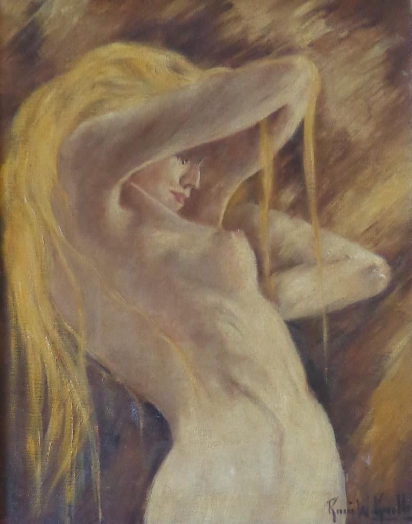 RENEE KUELLER / NAAKTE VROUW / OLIEVERF / 66x56cm / KADER, Enlèvement ou Envoi