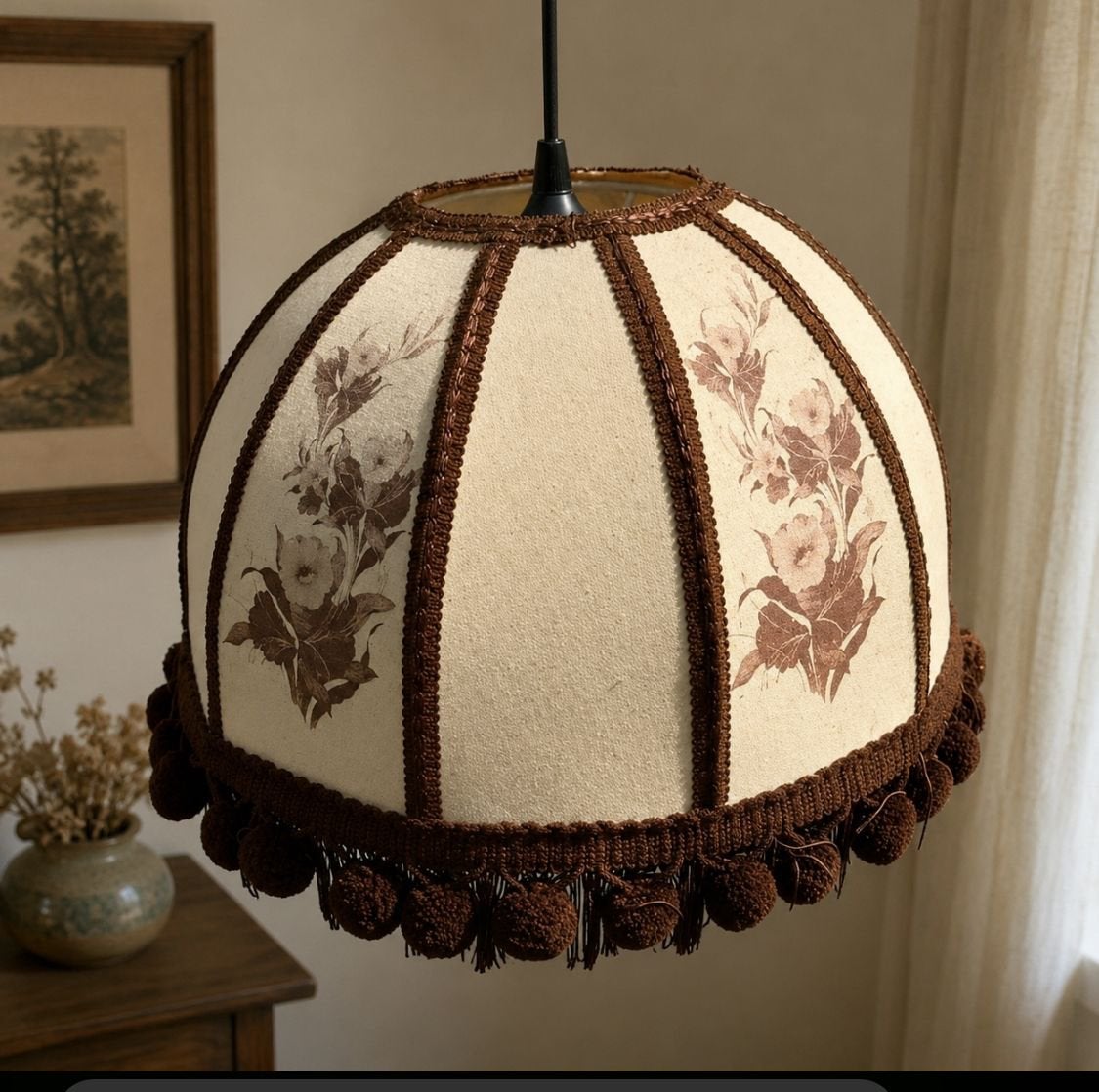 Suspension lustre tissu fleuri vintage, Maison & Meubles, Lampes | Suspensions, Enlèvement ou Envoi, Utilisé