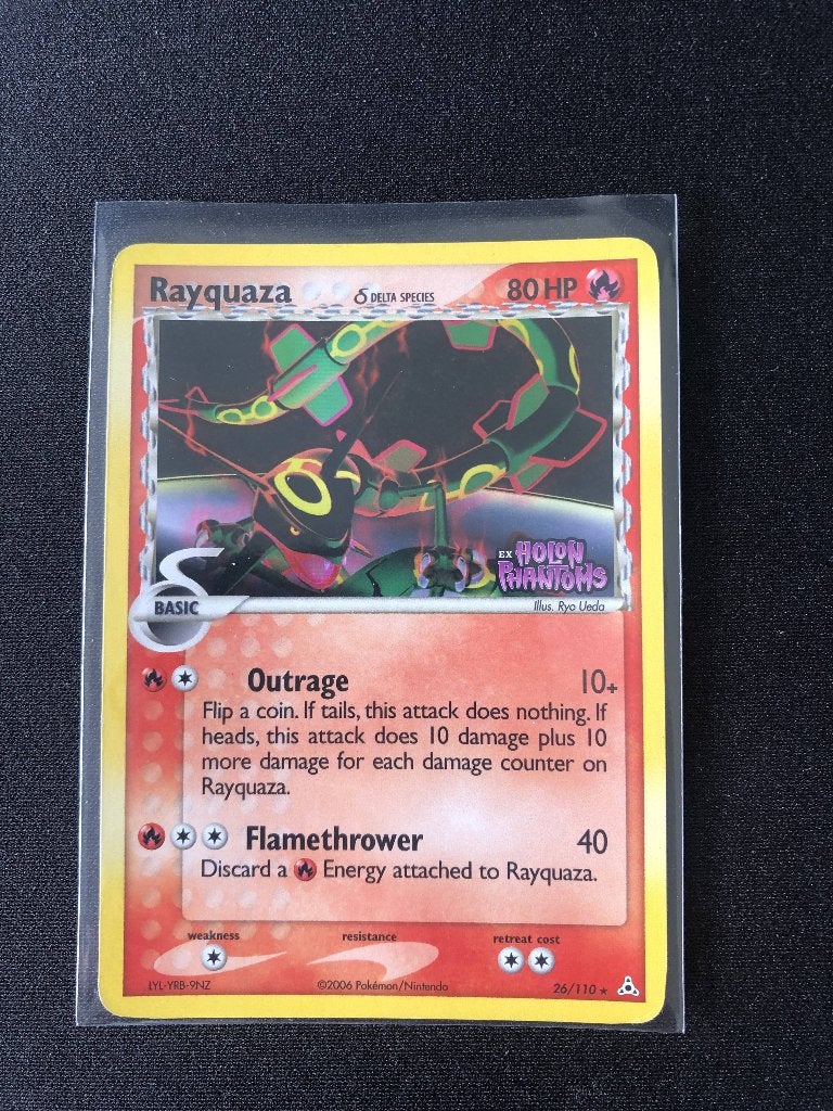 Rayquaza reverse holo ex holon phantoms stamped 26/110, Hobby en Vrije tijd, Ophalen of Verzenden, Zo goed als nieuw, Losse kaart