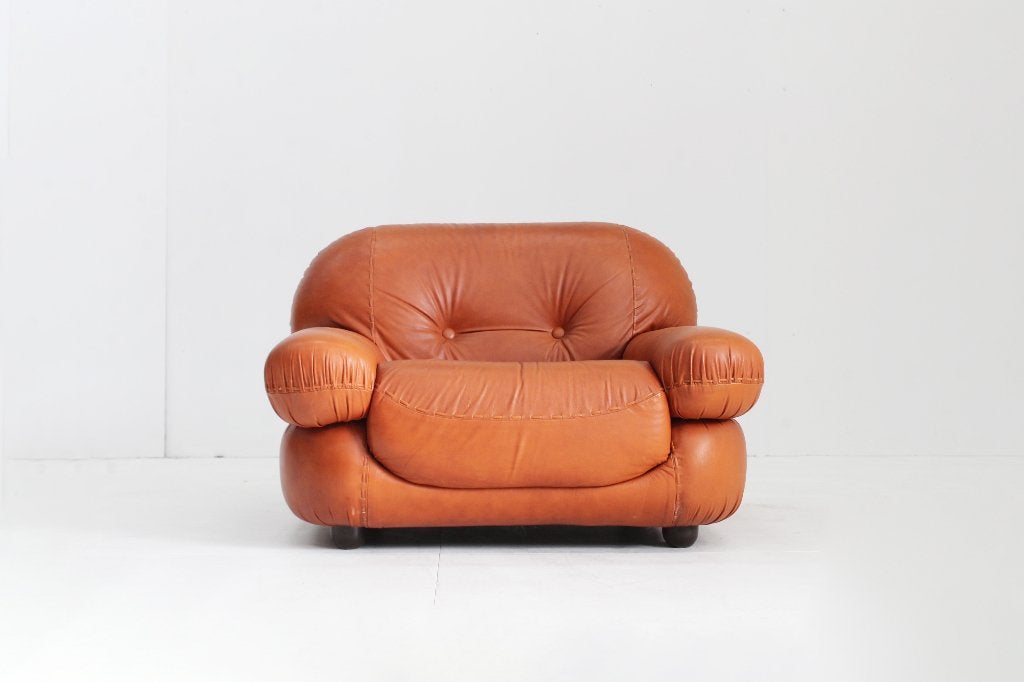 Vintage Sapporo cognac leren design fauteuil Mobil Girgi, Ophalen
