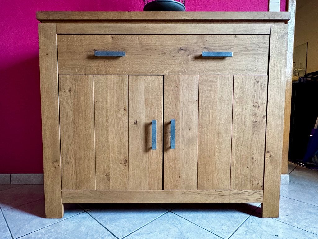 Buffet chêne massif 2 portes 1 tiroir 2021, 25 à 50 cm, Moins de 100 cm, Rustique / Contemporain, Comme neuf