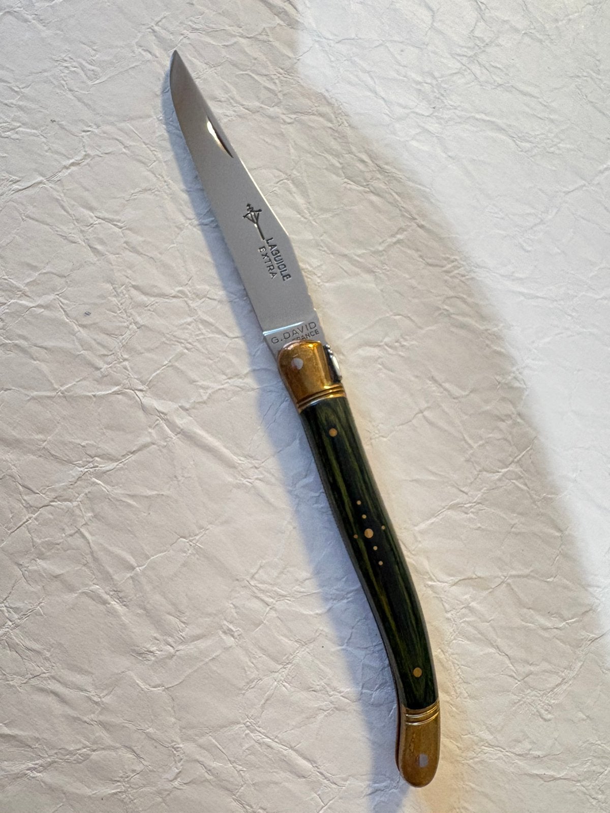 Laguiole Extra G. David - Lame 12C27 - Manche en bois vert, Maison & Meubles, Cuisine | Couverts, Enlèvement ou Envoi