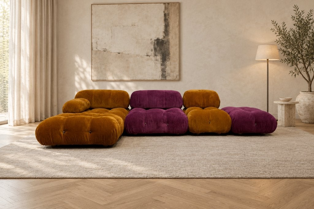 ÉTAT NEUF B&B Italia Camaleonda Ocre/Violet | PN €27.500, Maison & Meubles, Quatre personnes ou plus, Design Bank Bankstel Zetel Hoekbank B&B Italia
