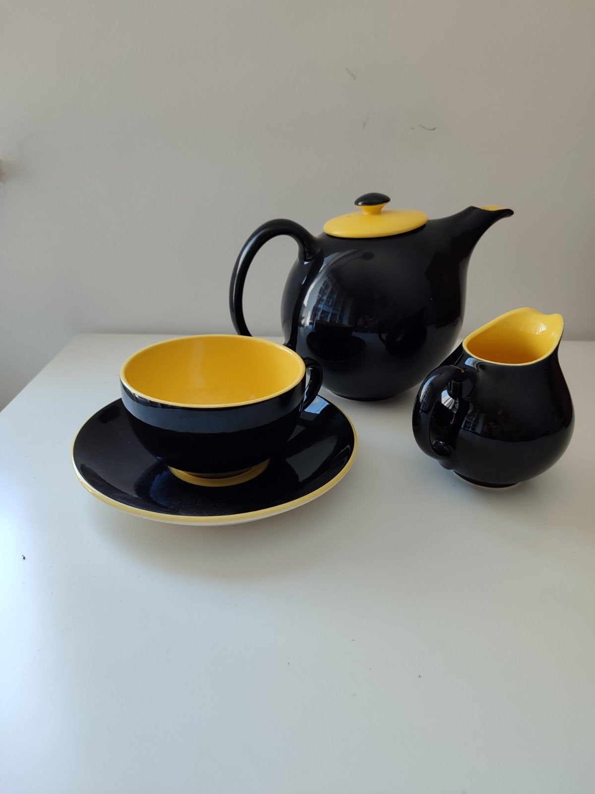 Villeroy en Boch yellow black koffie set vintage retro, Antiek en Kunst, Ophalen of Verzenden