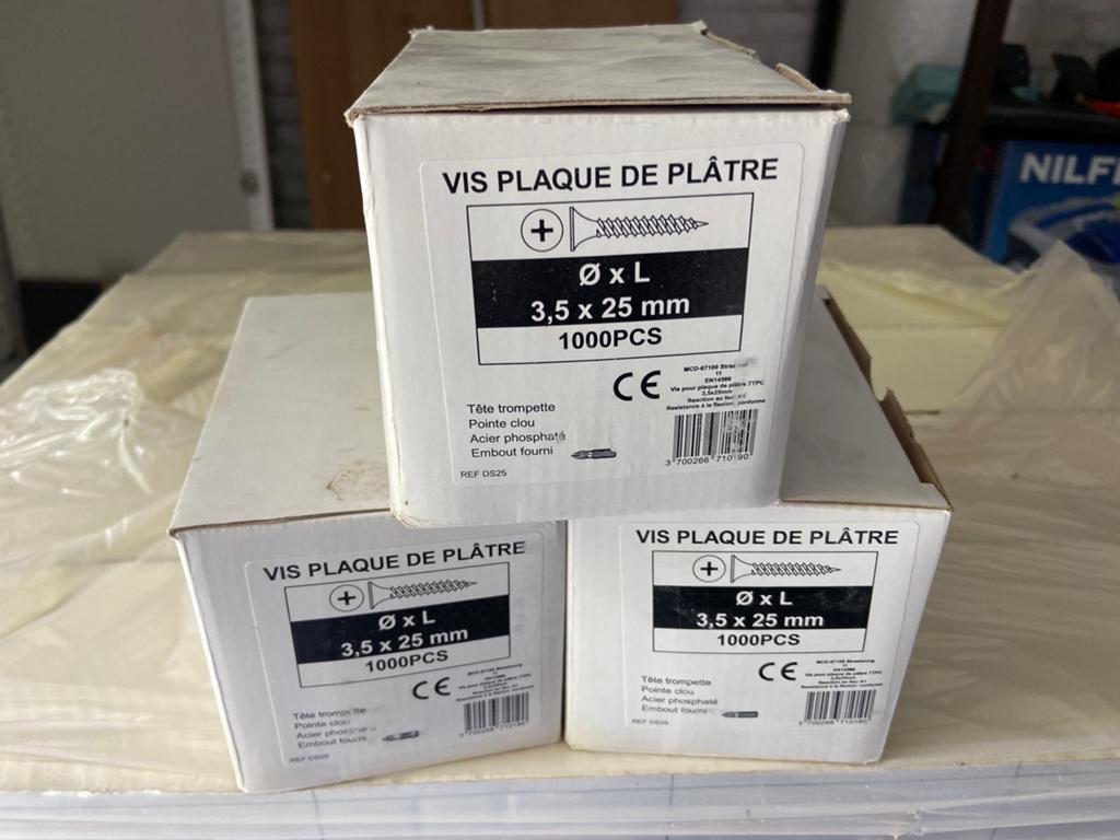 Vis gyproc 3,5 x 25 mm, 1000 pièces par boîte, Bricolage & Construction, Enlèvement, Neuf