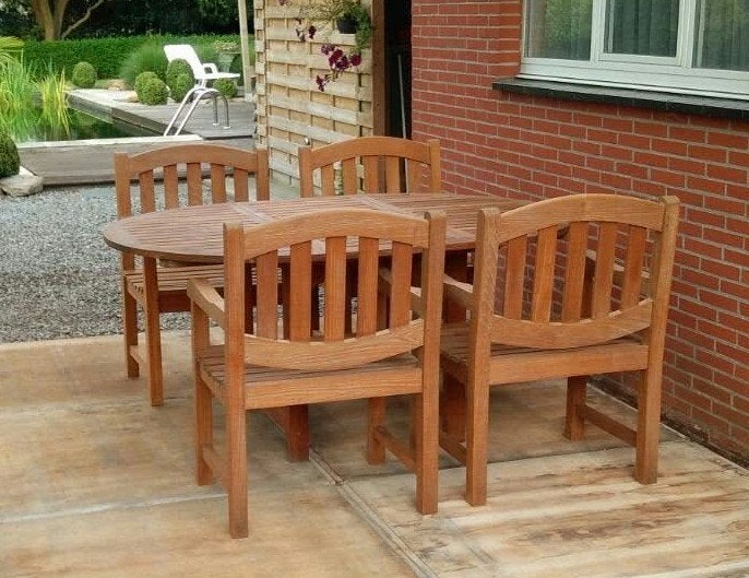 Teak Tafel + 4 Teak Stoelen, Tuin en Terras, Ophalen, 4 zitplaatsen, Gebruikt, Teakhout