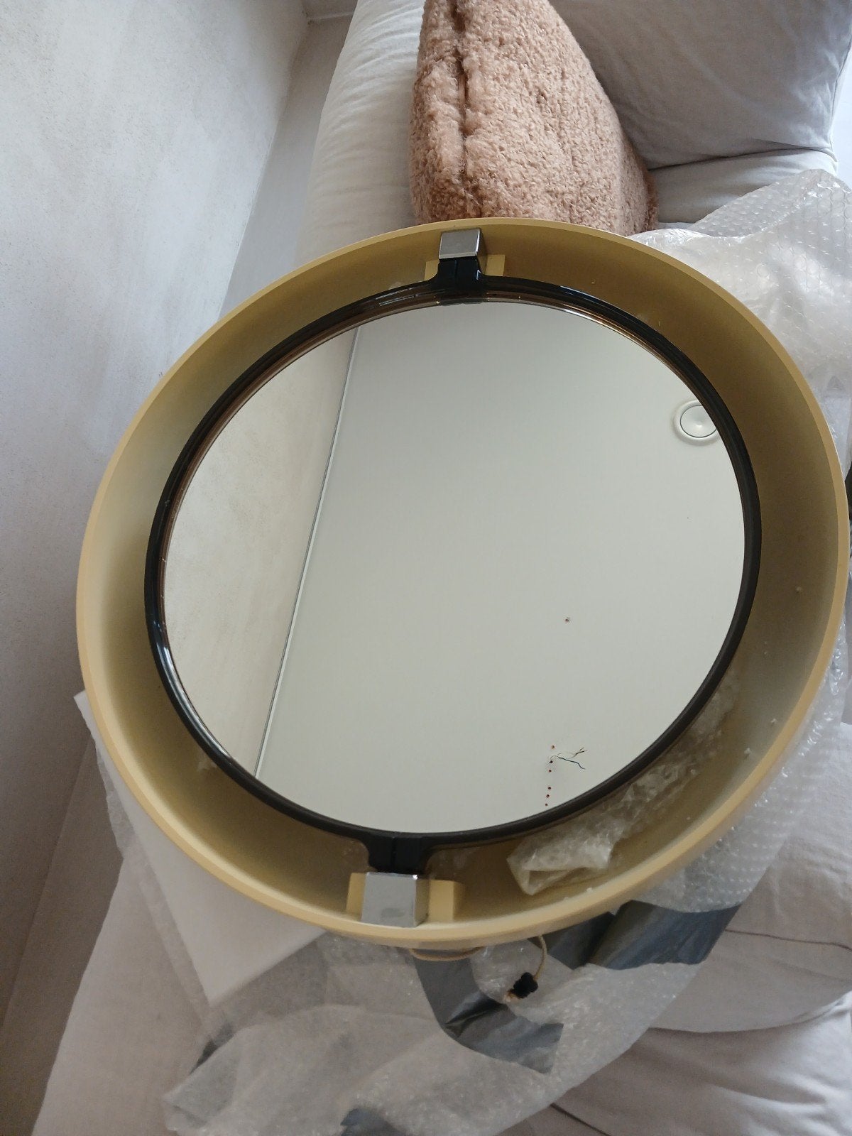 vintage Allibert spiegel met verlichting, Huis en Inrichting, Ophalen, Rond, Zo goed als nieuw, Minder dan 100 cm