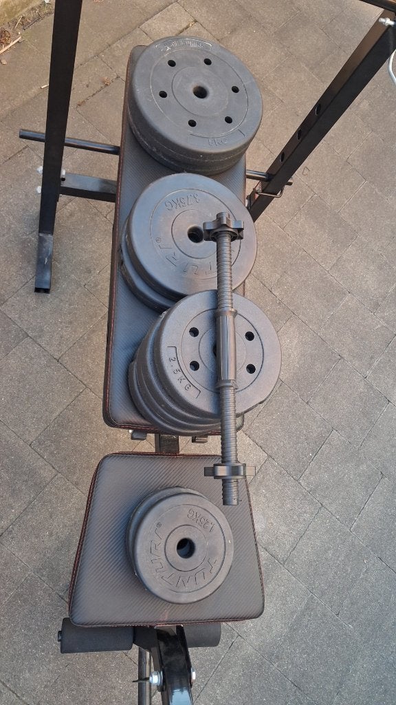Bench press met gewichten, Ophalen, Zo goed als nieuw, Benen, Fitnessbank
