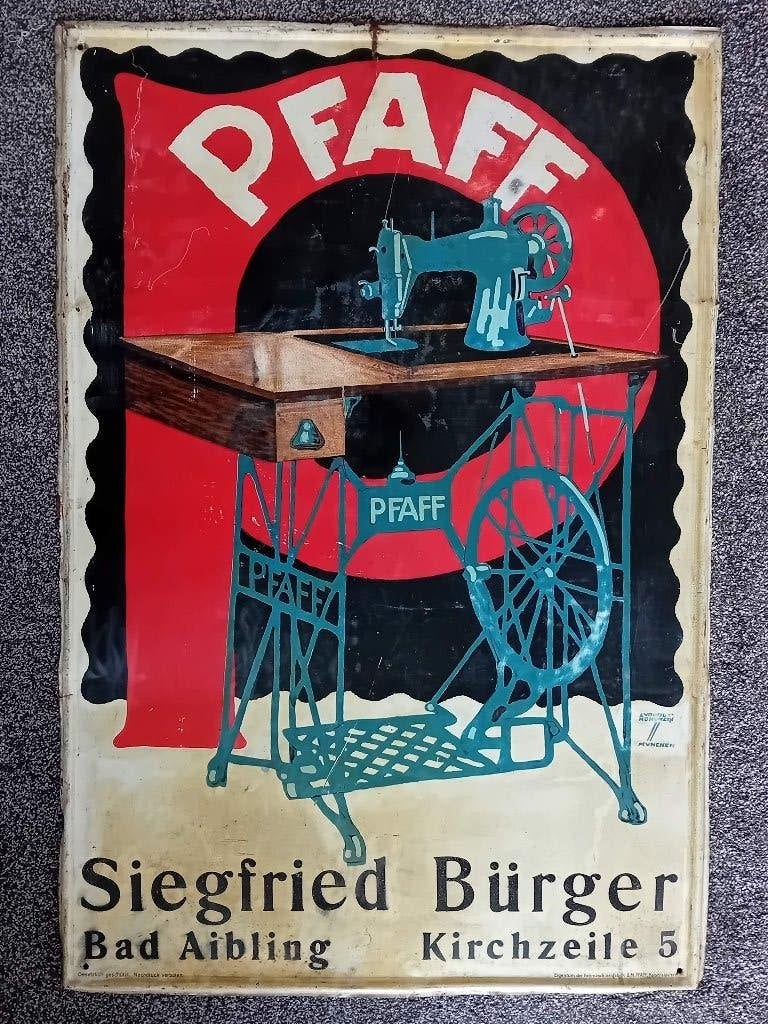 metalen reclamebord voor naaimachines PFAFF, Ophalen of Verzenden, Gebruikt, Reclamebord