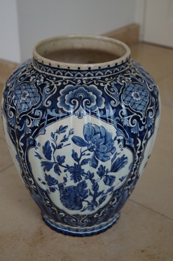 Vintage - grote Delfts Blauwe Vaas met Bloemenmotief – 30 cm, Ophalen of Verzenden