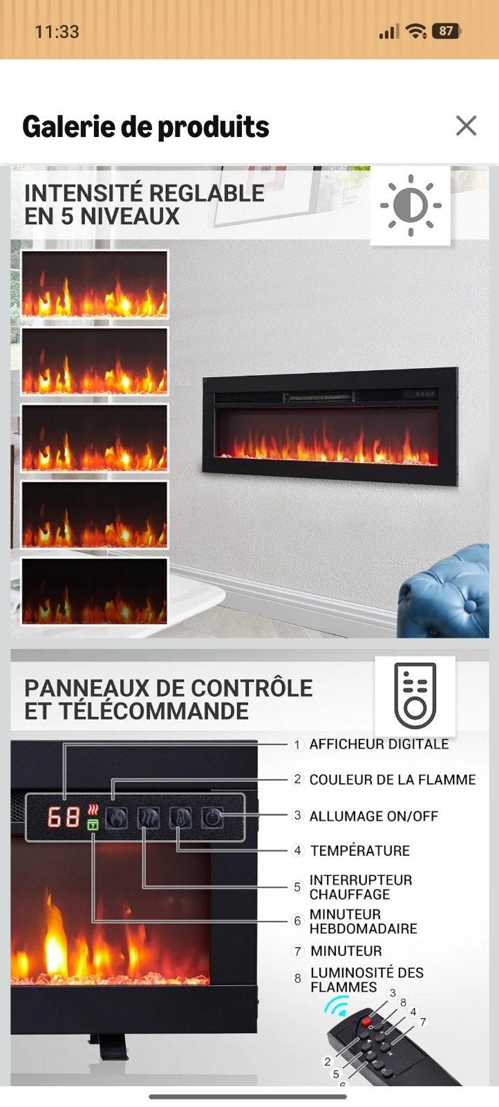 feu électrique effets flammes, Maison & Meubles, Cheminées, Enlèvement, Utilisé, Cheminée sur pied, Cheminée électrique