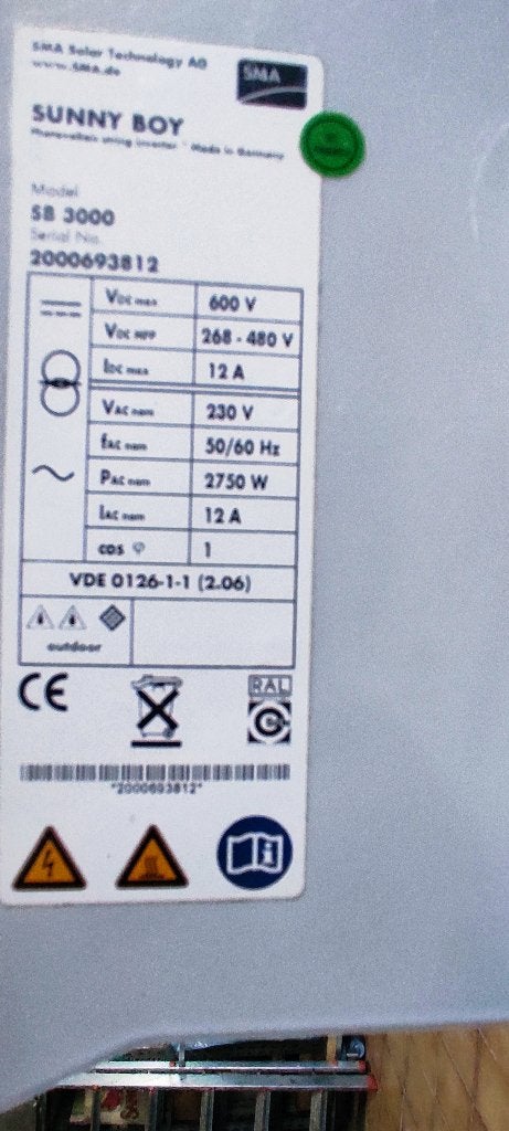 Sunny Boy SB 3000 omvormer, Doe-het-zelf en Bouw, Zonnepanelen en Toebehoren, Ophalen, Gebruikt
