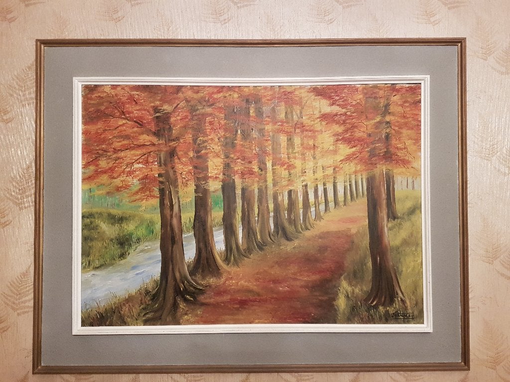 Schilderij: bosdreef met riviertje, Peinture à l'huile, Paysage, Enlèvement, Toile