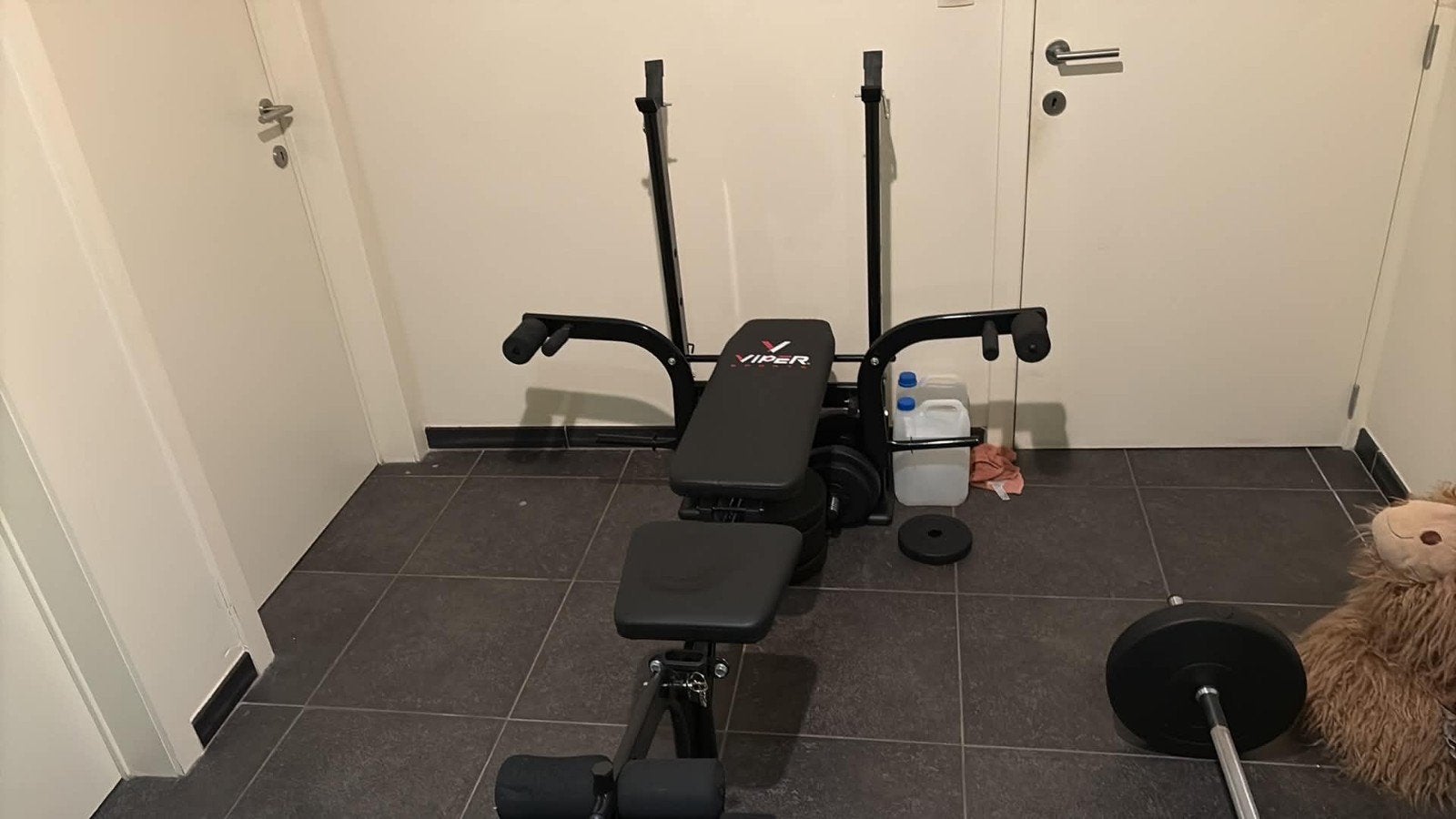 bench press verstelbaar met gewichten, Enlèvement, Comme neuf, Jambes, Banc d'exercice