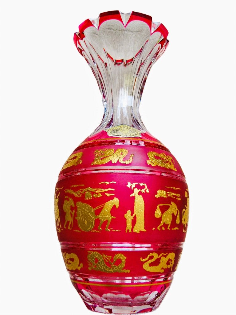 Roserouge kristal Val Saint Lambert met Chinoise goudopleg, Antiek en Kunst, Ophalen